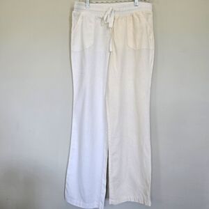 Est 1946 WomenPants M  White Beige Linen Blend‎ Pull On Straight Leg Pockets.C52